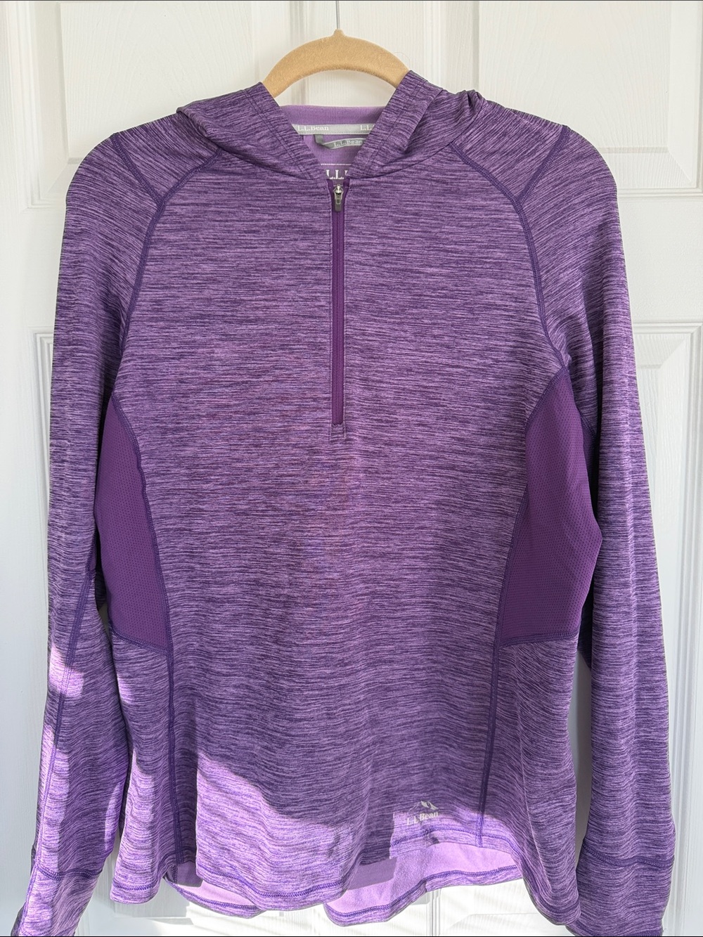 L.L. Bean Women's Purple Heather Quarter-Zip Hooded Active Top Size Large - Picture 7 of 7